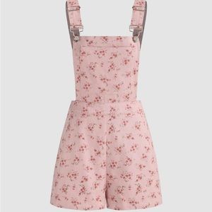 Square Neck Pink Floral Overall Romper New with Tags